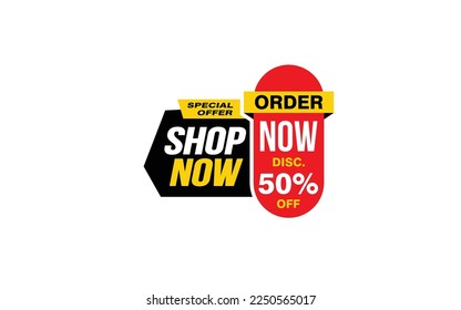 50 Percent SHOP NOW offer, clearance, promotion banner layout with sticker style. 