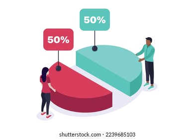 50 Percent Split Isometric Vectorart