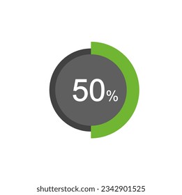 50% percentage infographic circle icons, 50 percents pie chart infographic elements.