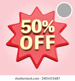 50 Percentage Off Sale Discount Number Red 3D