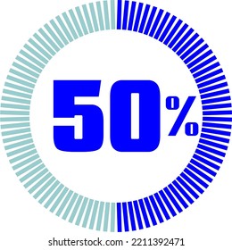 50 Percentage with Round Pie Chart. Economy, medical, sport and speed concept