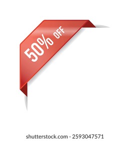 50 Percents Corner Ribbon Discount Banner Vector Template