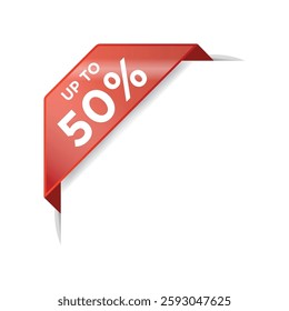 50 Percents Corner Ribbon Discount Banner Vector Template