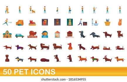 50 pet icons set. Cartoon illustration of 50 pet icons vector set isolated on white background