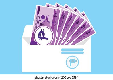 50 Philippine Peso Banknotes Money in envelope vector icon.eps