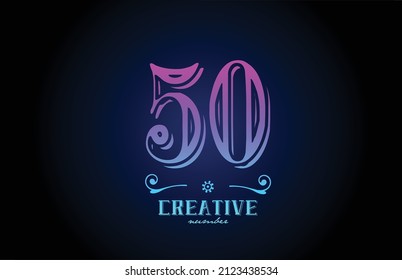 50 pink number logo icon design. Creative vintage template for company and business