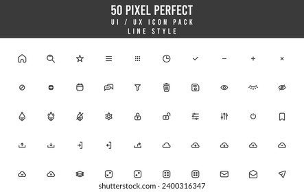 50 pixel perfect UI UX icon set line style in vector
