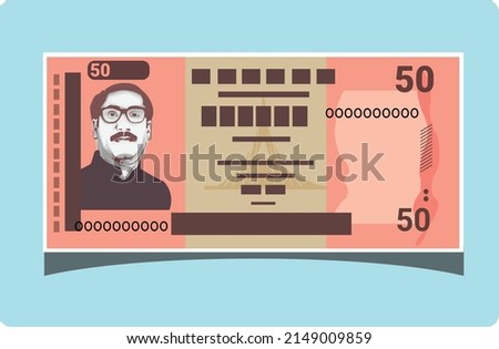 50 (Ponchash) BD Taka Banknote. Translation: Fifty BDT  Bangladesh Currency. Flat paper money vector illustration and design. BD Currency. BDT banknote sign. Bangladeshi payment and finance
