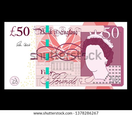 50 Pound sterling banknote. British money. Currency. Vector illustration. - Vector
