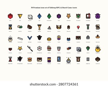 50 Premium Tabletop RPG and Board Game Assets Icons Vector Set