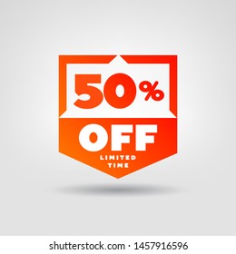 50% Price Tag. Discount 50% OFF Vector Label.  50% Sale Sticker.