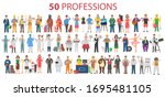 50 professions. Big set of professions in cartoon flat style for children. International Workers