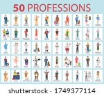 50 professions. Big set of professions in cartoon flat style for children. International Workers' Day, Labour Day