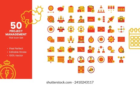 50 Project Management Flat Icon Set