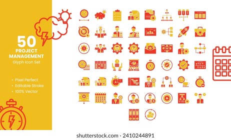 50 Project Management Glyph Icon Set