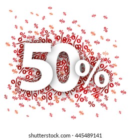 50 red percents on the white. Eps 10 vector file.