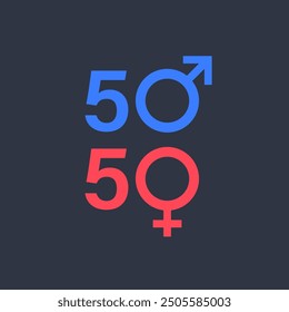 50 - 50 en una relación. hombre y mujer. Ilustración vectorial aislada.