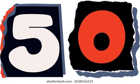 50 Retro torn paper number Design art