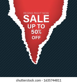 A 50% sale background design. Vector illustration. Torn paper vector illustration