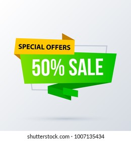 50% sale banner template in modern origami style on white background