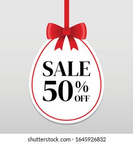 50%  sale discount vector banner with  red ribbon,for use to your business website or shop isolated on white background.