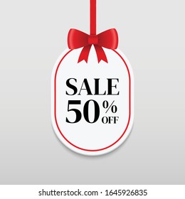 50%  sale discount vector banner with  red ribbon,for use to your business website or shop isolated on white background.