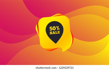 50% sale pointer tag sign icon. Discount symbol. Special offer label. Wave background. Abstract shopping sale banner. Template for design. Vector