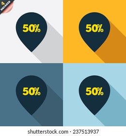 50% sale pointer tag sign icon. Discount symbol. Special offer label. Four squares. Colored Flat design buttons. Vector