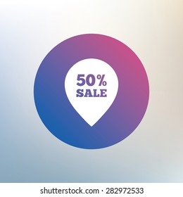 50% sale pointer tag sign icon. Discount symbol. Special offer label. Icon on blurred background. Vector