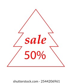 50% sale in the red contour Christmas tree