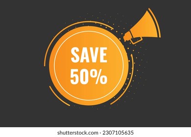 50 % Rabatt auf Sprachblase, Banner Label 50 % Rabatt sparen 