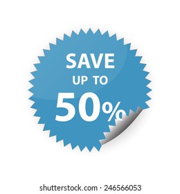 50% save up sticker vector icon