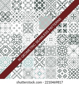 50 seamless patterns collection. Set of graphic vintage textures shapes.