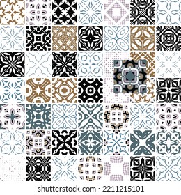 50 seamless patterns collection. Set of graphic vintage textures shapes. Colourful prints.