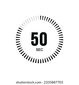 50 second timer clock. 50 sec stopwatch icon countdown time digital stop chronometer.