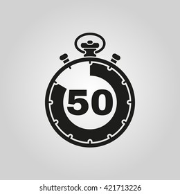 The 50 seconds, minutes stopwatch icon. Clock and watch, timer, countdown symbol. UI. Web. Logo. Sign. Flat design. App. Stock vector