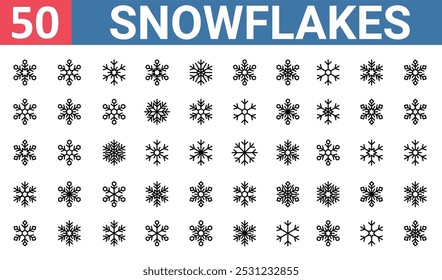 50 conjunto de iconos de copos de nieve de Web de contorno como copo de nieve, copo de nieve, copo de nieve, copo de nieve, Vector delgado iconos para el informe, presentación, diagrama, Diseño web, App móvil