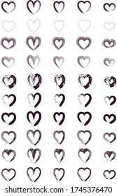 50 Shapes of Heart (dark RED) is set of 50 isolated dark red hearts on a white background