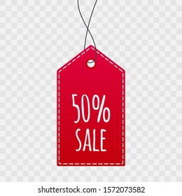 Up to 50% shopping tag for sale. Vector isolated icon on transparent background. Sign for label, price, best offer, advertisement