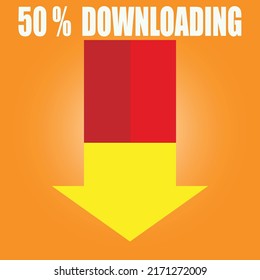 50% sign symbol downloading in 3d illustration arrow red color shape business stamp isolated on yellow background. Vector eps10
