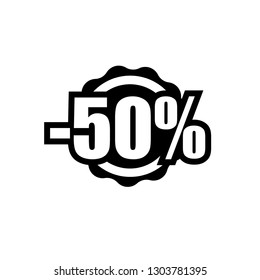 -50% sign,sticker,label,emblem. black color