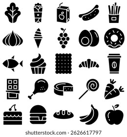 50 solid food icons set