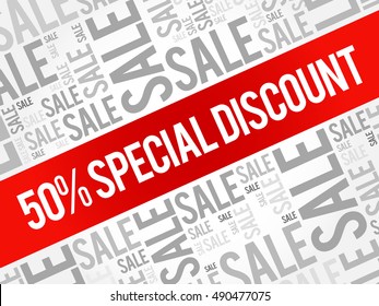 50% Special Discount sale words cloud, business concept background