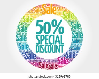 50% Special Discount stamp vector words cloud, business concept background