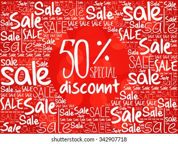 50% Special Discount word cloud background, business concept