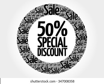 50% Special Discount words cloud, business concept background