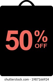 50% Of Special Offer. Banner With Fifty Percent Discount on a Black and Orange Balloon.