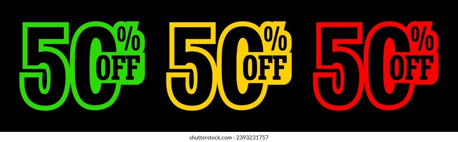 50% Special Offer vector, Super weekend best sale sticker label badge template, Sale banner special offer tag discount template set. Half price, buy now and hot deal special offer isolated