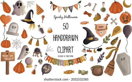 50 Spoky Halloween Hand-drawn Clipart