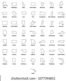 50 States Silhouette Outline Icons. The Pictograms of Each State. Vector illustration